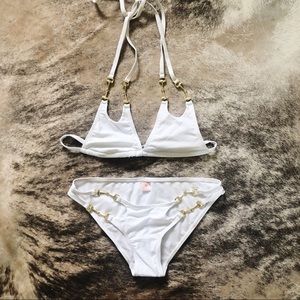 NWOT White Scooped Open-Tri Bikini
